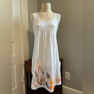 Just Fashion Now White Abstract Floral Leaf Midi A Line Summer Dress